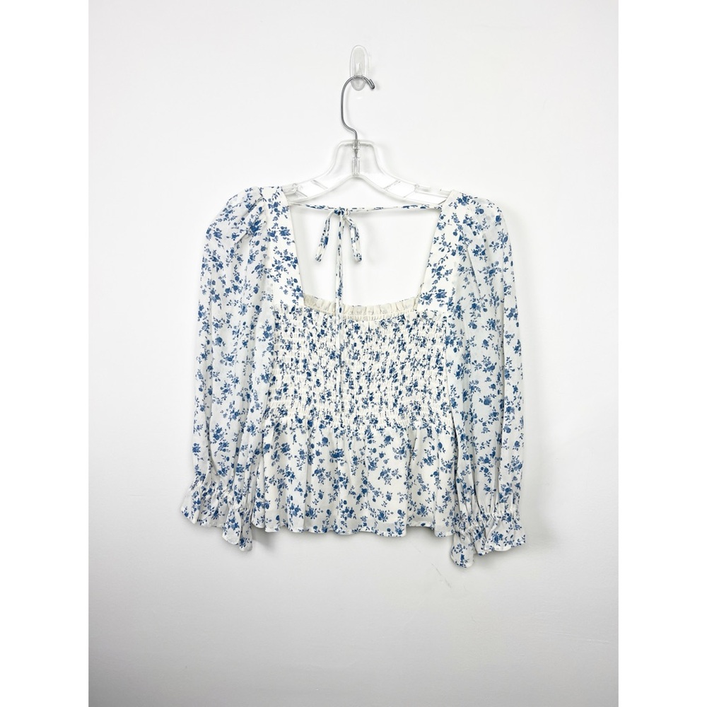 Reformation White and Blue Floral Braelyn Blouse Top S - Picture 8 of 9
